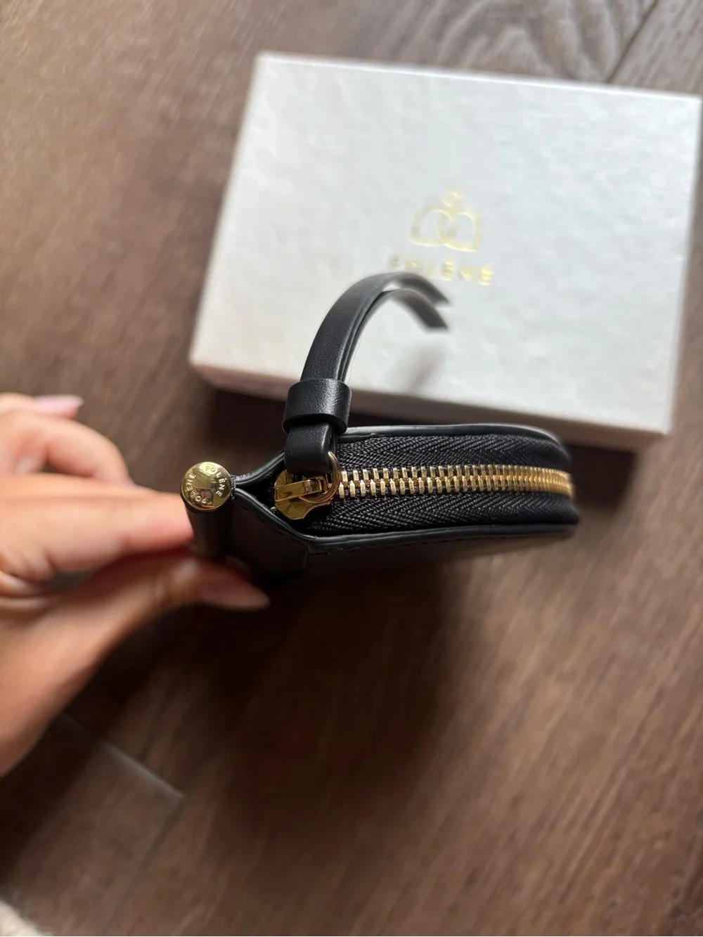 Polène Demi Lune Mini black smooth leather wallet